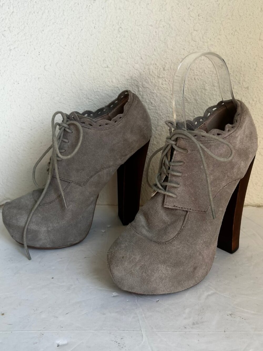 VTG BETSEY JOHNSON SERENN SUEDE PLATFORM LACE UP BOOTIES SZ 5.5 CHUNKY HEEL